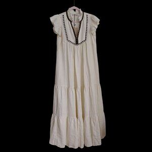 Devotion Twins Kolimpithres Maxi M Dress Coconut Ethnic 100% Linen Resort NWT